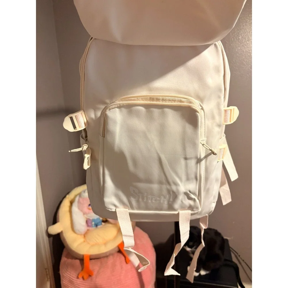 Back to School Backpack! Ivory Color with Stitch on Front Cover Flap with Pocket
